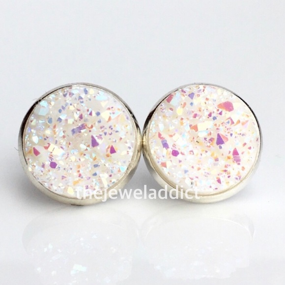 3 for 15🎀Opal White faux titanium druzy studs - Picture 3 of 6